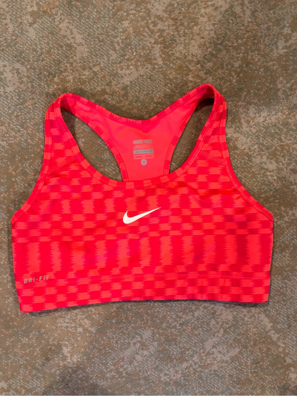 Nike Pro Dri-Fit Sports Bra Women’s Med Neon Coral Geometric Print Razorback